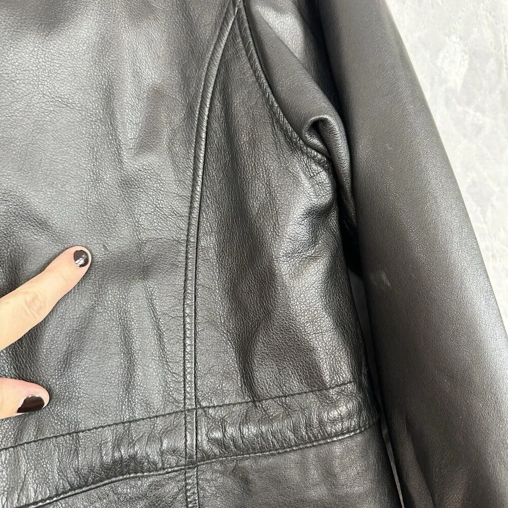 Vtg Wilsons Leather Jacket Mens Medium Black Quilted Coat 90s Grunge Barn Chore